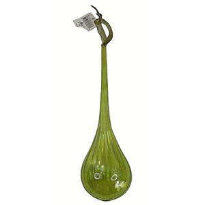 Christmas Traditions Green Clear Teardrop Ornament 10" Ribbed Glass